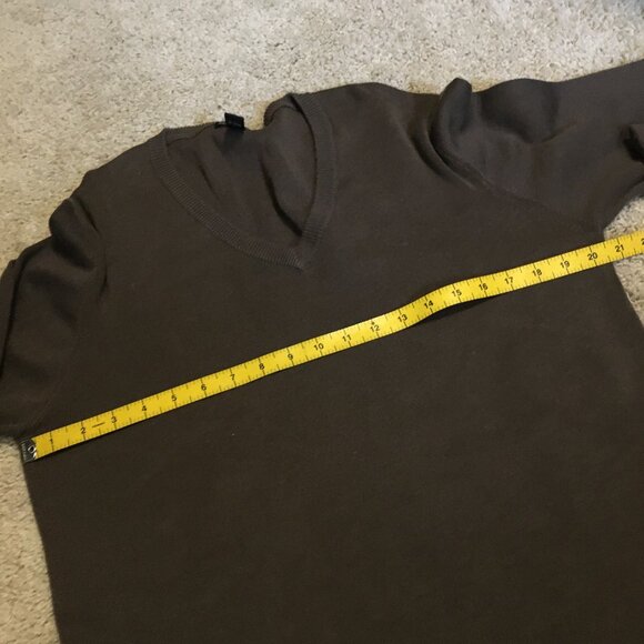 Club Monaco Long Brown Cotton Blend Knit V-Neck Sweater - Picture 10 of 14